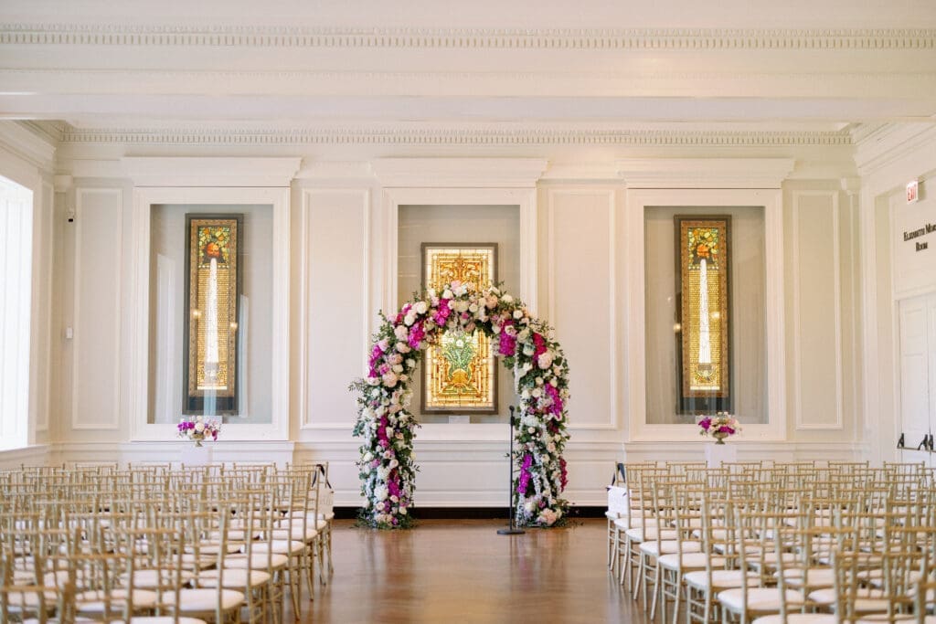 ceremony floral arch for chicago history museum wedding