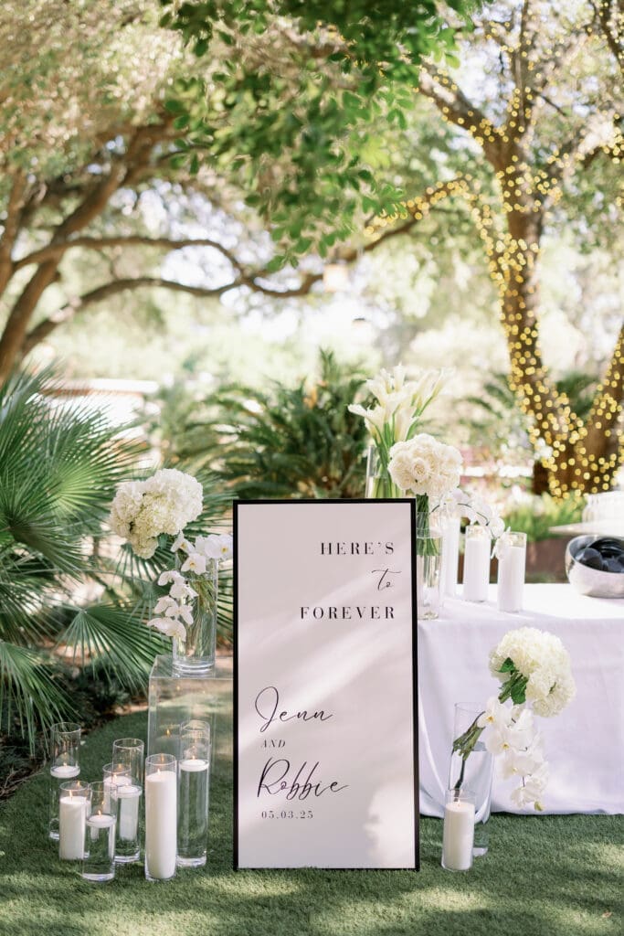 cocktail hour signage for four seasons austin wedding