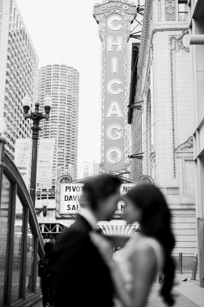 chicago engagement photos at Chicago Theatre