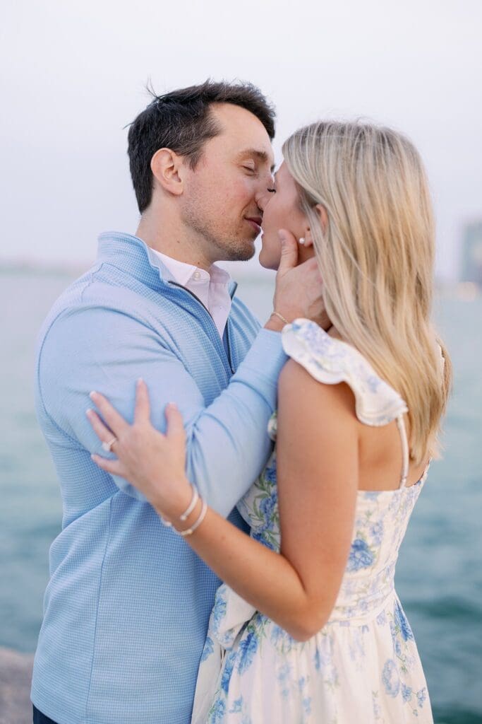 North Avenue Beach Engagement Photos with Skyline and Lake in background