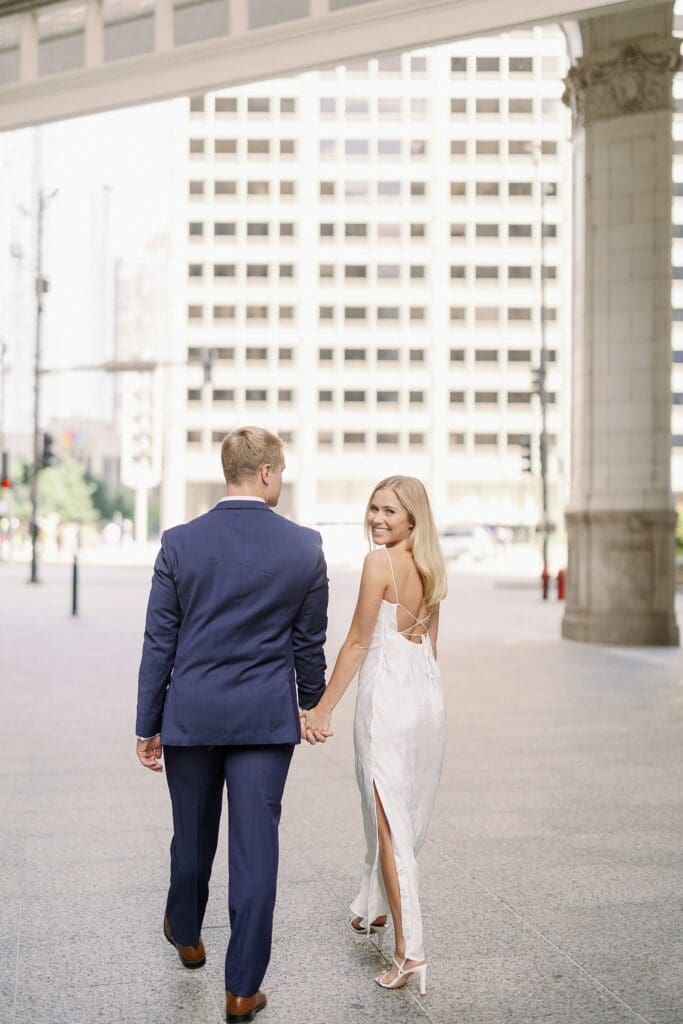 Chicago Engagement Photos at Wrigley Building