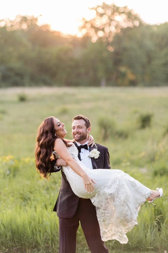 bride and groom pose at montebello estate wedding