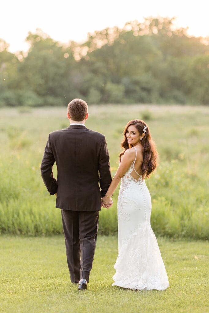 bride and groom at sunset at montebello estate