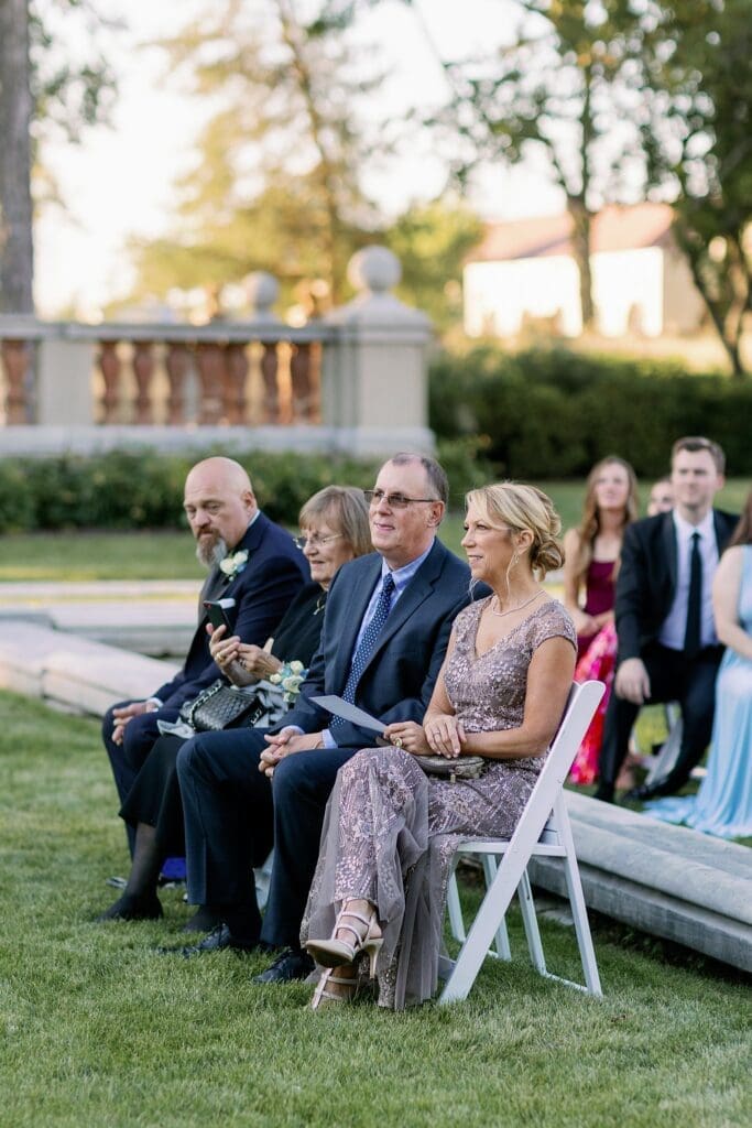Outdoor wedding ceremony guests at The armour house lake forest