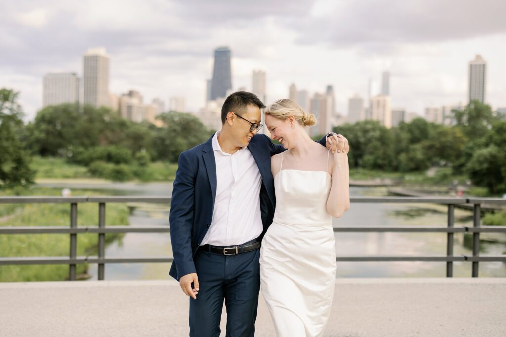 Bride and Groom pose for Lincoln Park Engagement Photos at Honeycomb