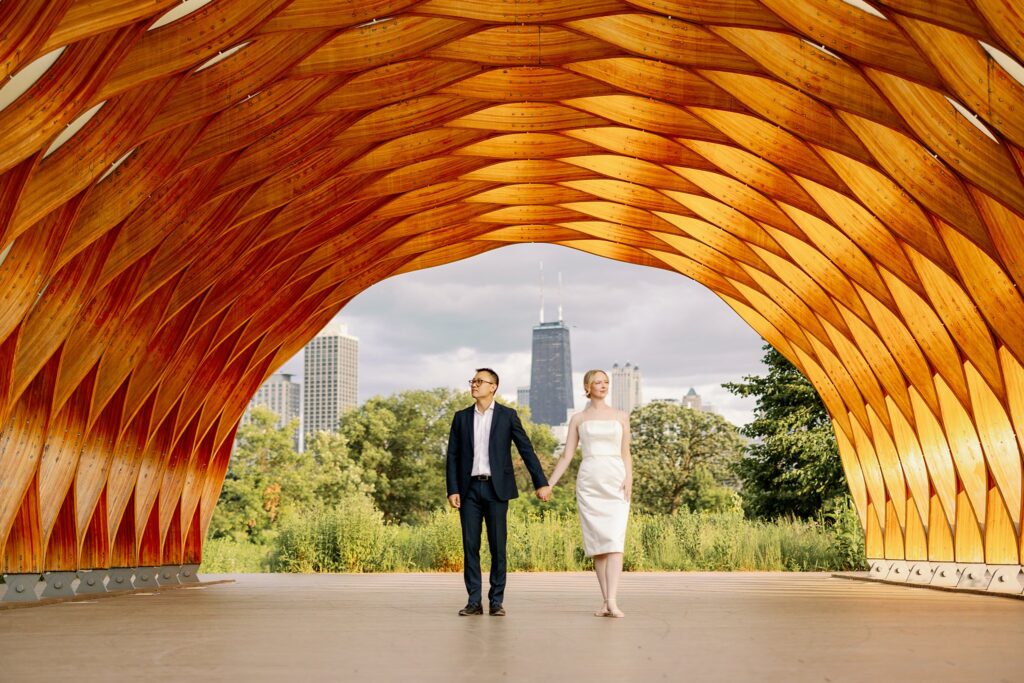 Bride and Groom pose for Lincoln Park Engagement Photos at Honeycomb