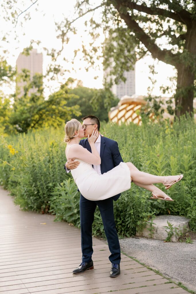 Bride and Groom pose for Lincoln Park Engagement Photos at Honeycomb