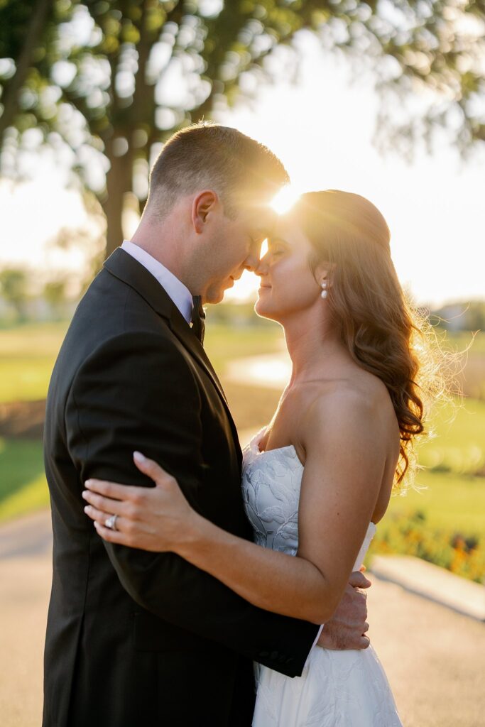 bride and groom at golden hour at stonebridge country club wedding