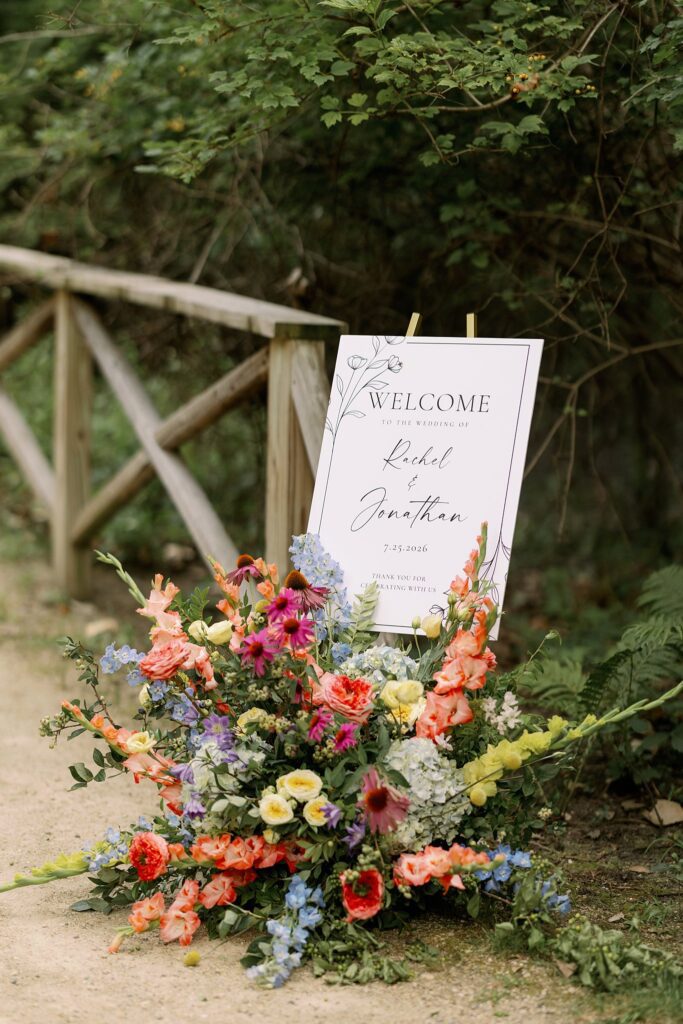 welcome sign for the grove redfield estate wedding