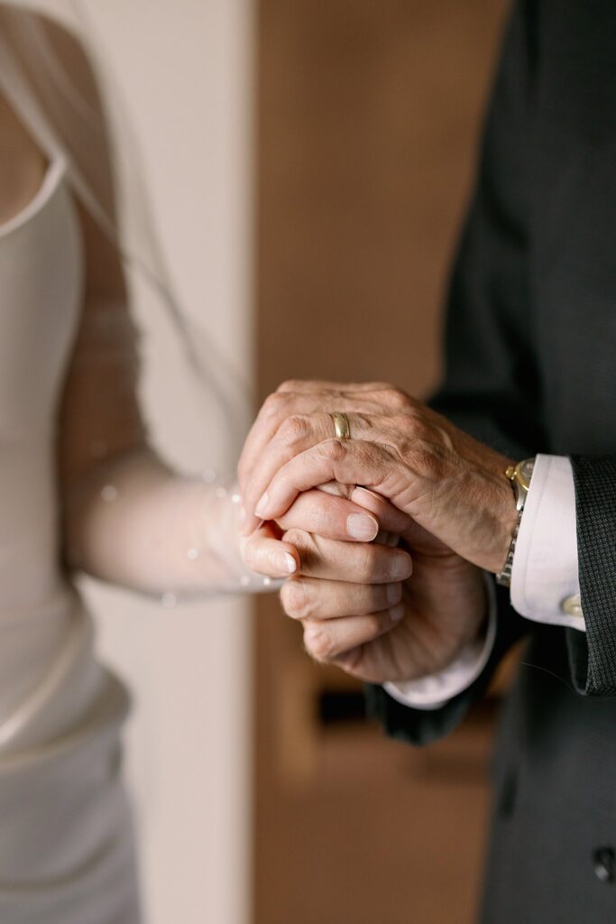 bride shares first look with her father prior to her Garfield Park Conservatory Wedding