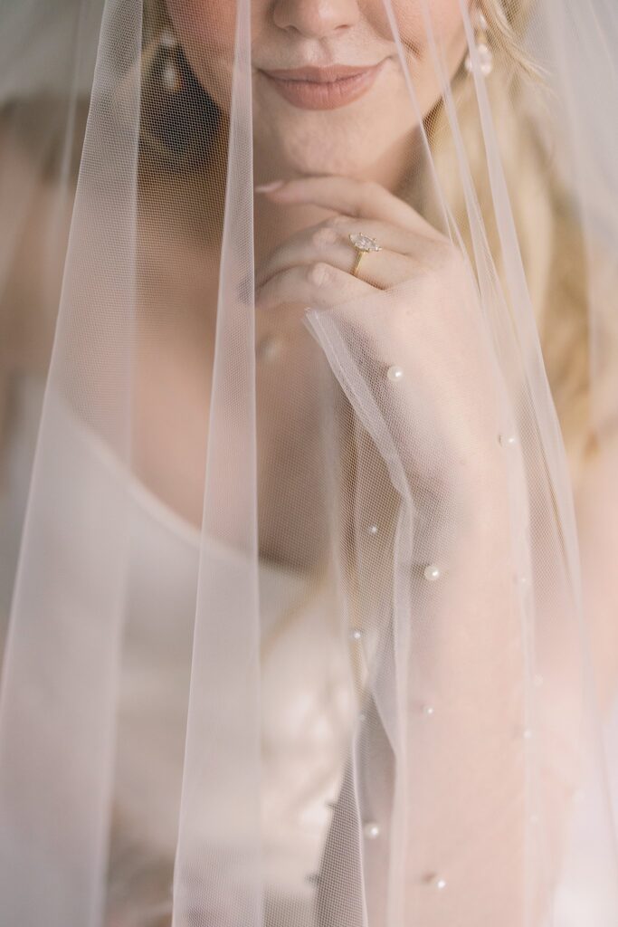 bride posing underneath her veil