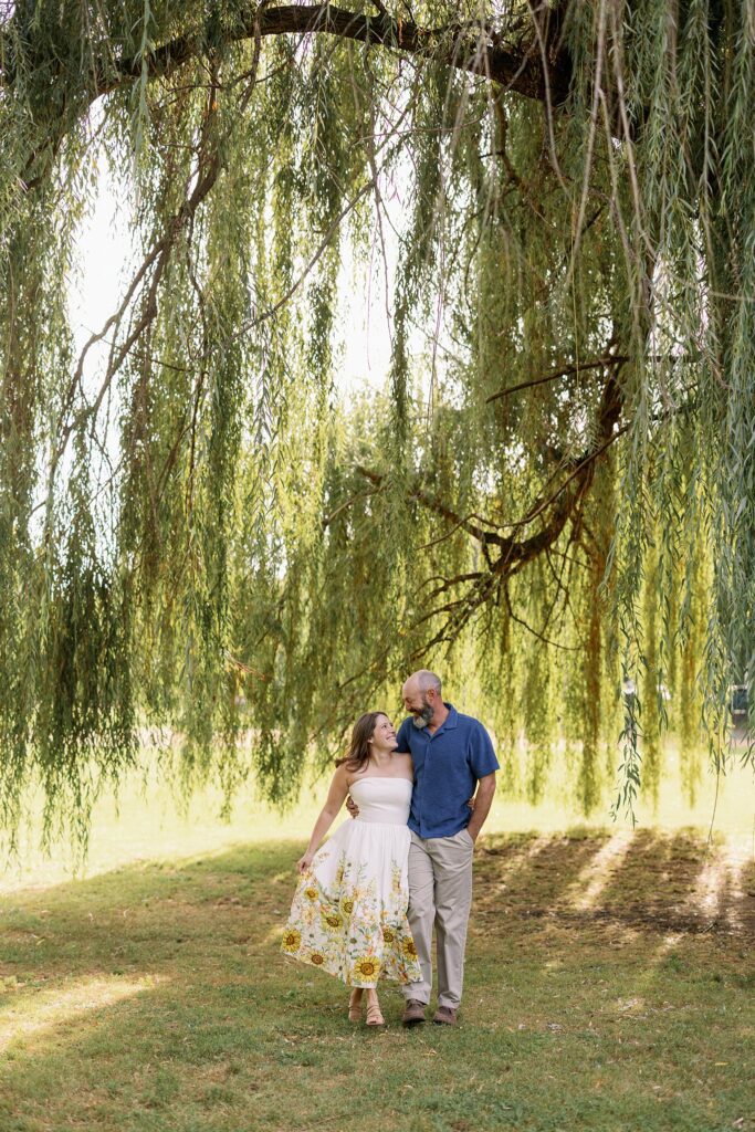 Engaged Couple poses at Winnemac Park in Chicago