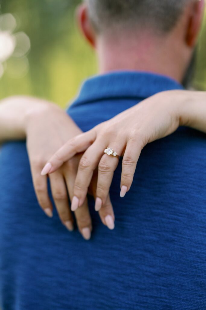 Close up of engagement ring at Winnemac Park in Chicago