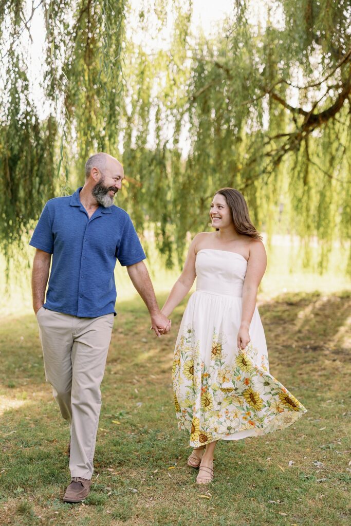 Engaged Couple poses at Winnemac Park in Chicago